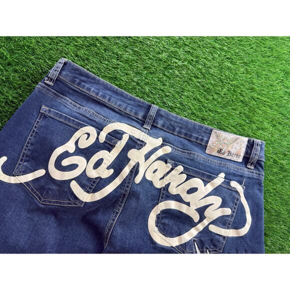 Ed Hardy Brave Hearts Eagle Wide Leg Denim Jeans W34 Y2K VTG Embroidered Graphic - Picture 6 of 15